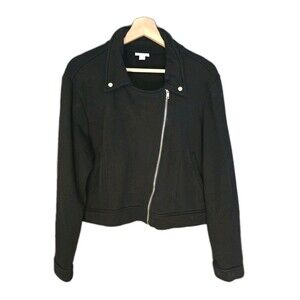 LuLaRoe Black Cotton Moto Jacket Asymmetric Zip Edgy Minimalist Women's XL
